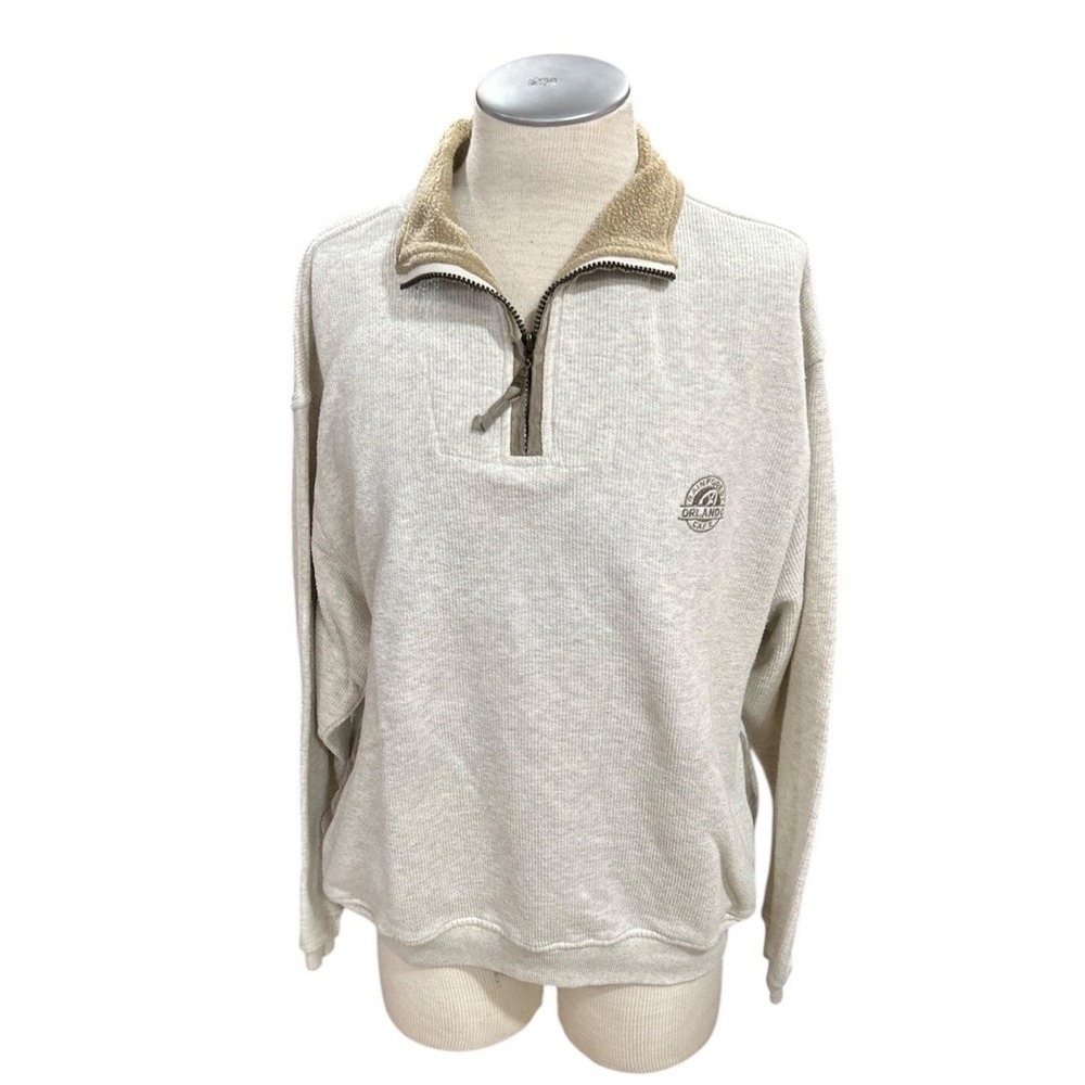Rainforest Cafe Orlando Mens Large Vintage Quarter Zip Sweatshirt Oatmeal Ribbed
